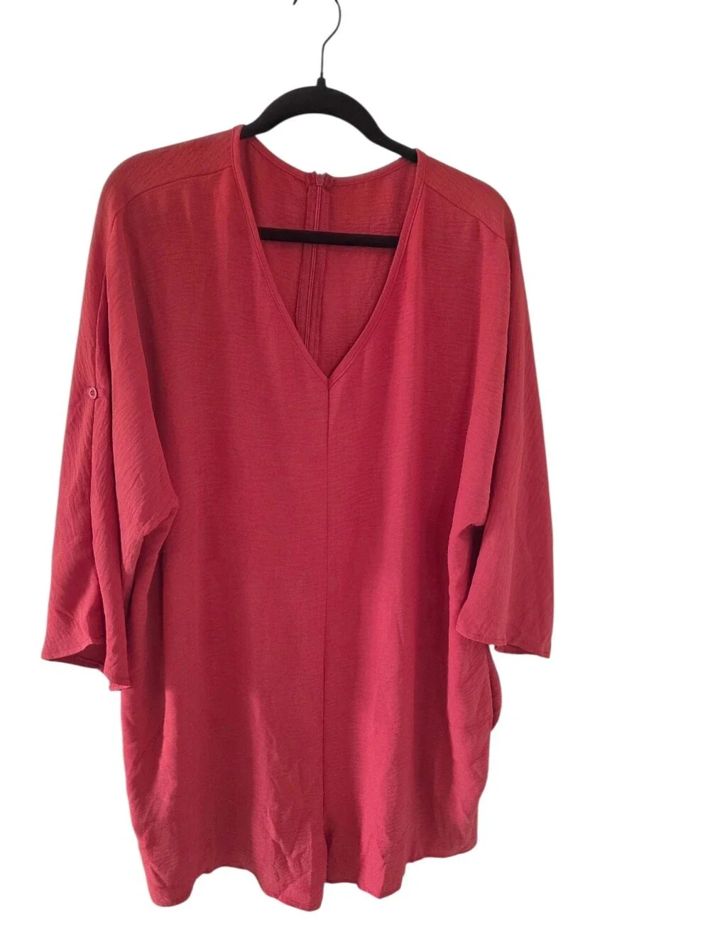 Orange Women’s Romper. V-Neck Textured. Hidden Zipper On Back.